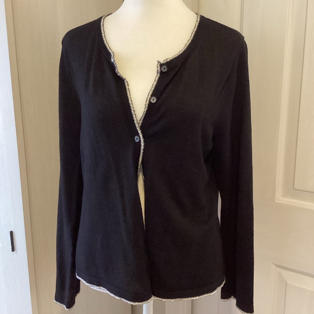 Sigrid Olsen Black with White Cardigan Sweater Sz M
